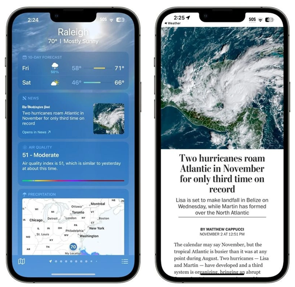 万山苹果14维修分享iPhone 14手机如何看天气时顺带看新闻 