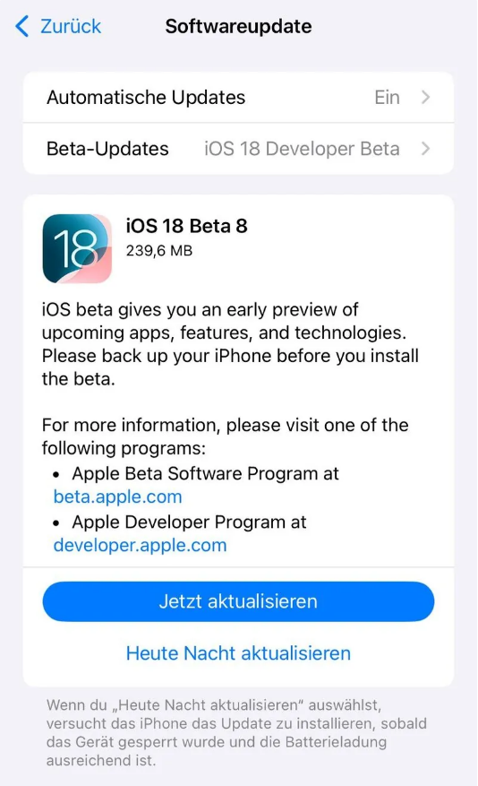 万山苹果手机维修分享苹果 iOS / iPadOS 18 开发者预览版 Beta 8 发布 